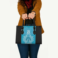 New Zealand Custom Leather Bag Fire Basketball Maori Tribal Sky Blue - Polynesian Pride