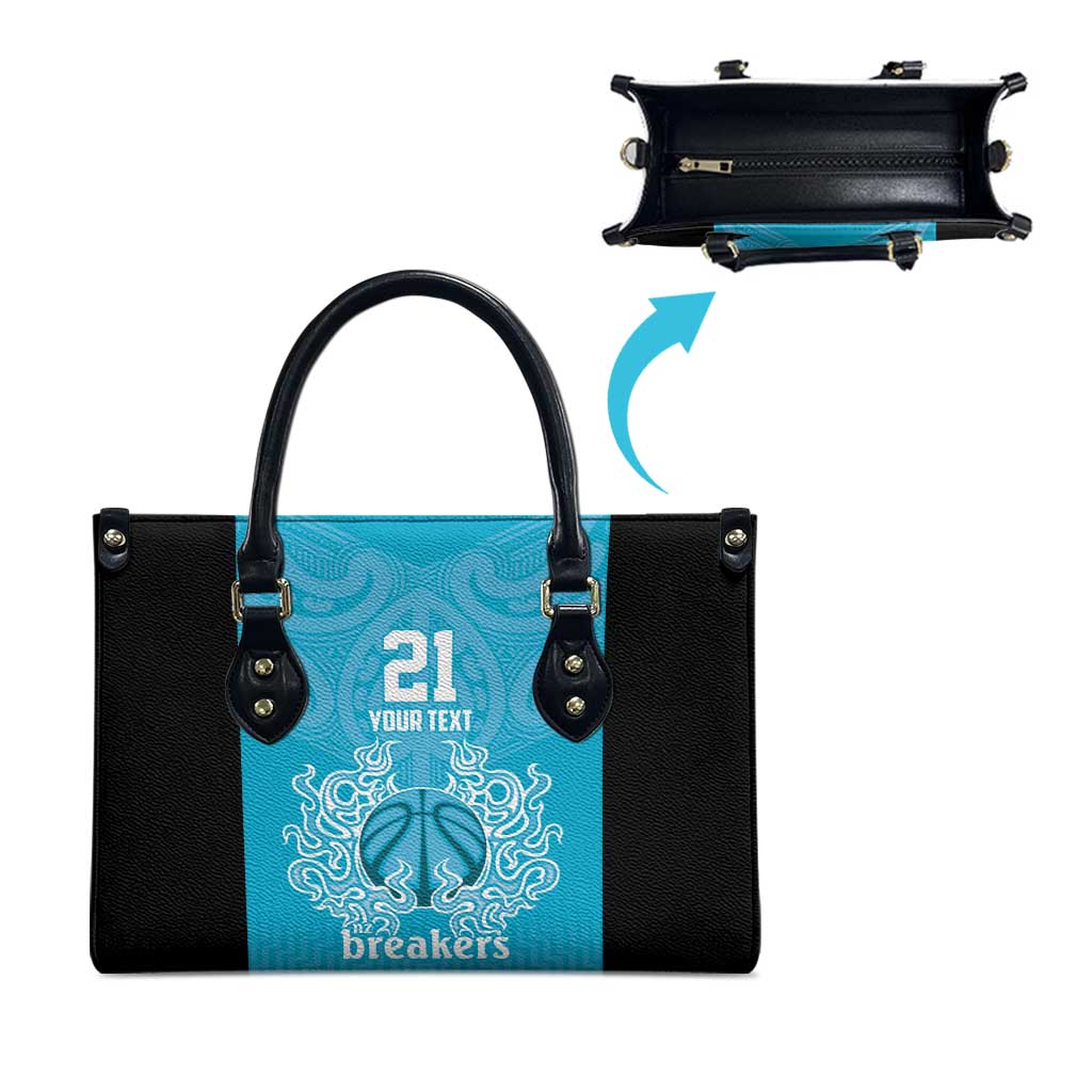 New Zealand Custom Leather Bag Fire Basketball Maori Tribal Sky Blue - Polynesian Pride