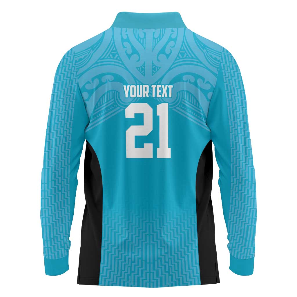 New Zealand Custom Long Sleeve Polo Shirt Fire Basketball Maori Tribal Sky Blue - Polynesian Pride