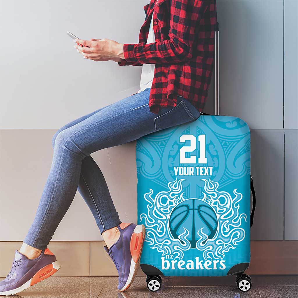 New Zealand Custom Luggage Cover Fire Basketball Maori Tribal Sky Blue - Polynesian Pride