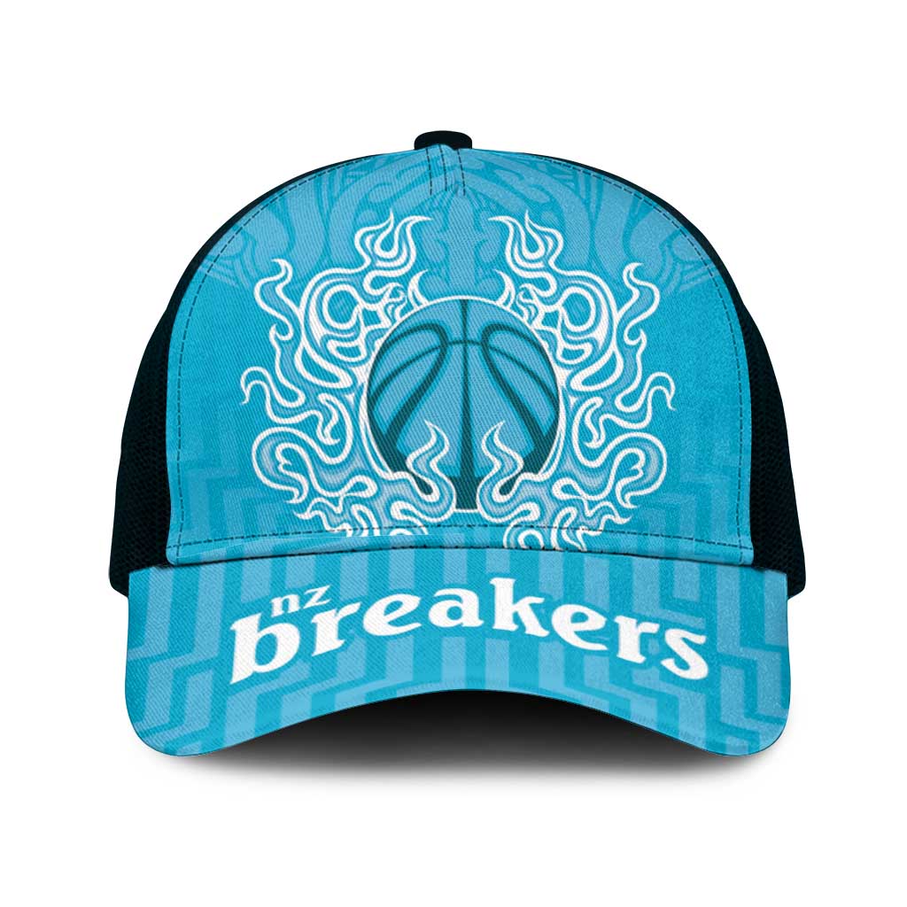 New Zealand Mesh Trucker Cap Fire Basketball Maori Tribal Sky Blue - Polynesian Pride