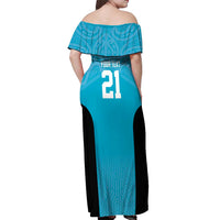 New Zealand Custom Off Shoulder Maxi Dress Fire Basketball Maori Tribal Sky Blue - Polynesian Pride