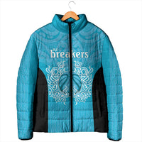 New Zealand Custom Padded Jacket Fire Basketball Maori Tribal Sky Blue - Polynesian Pride