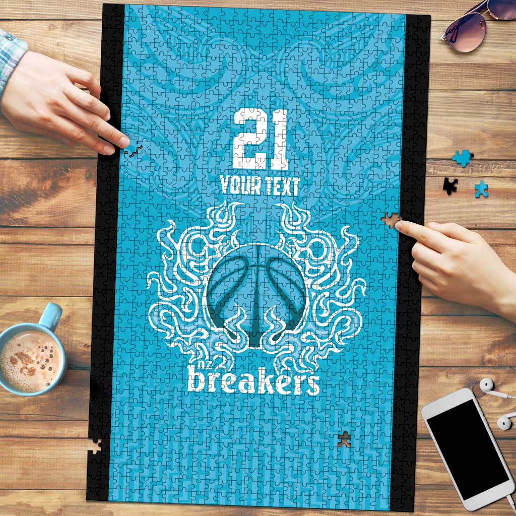 New Zealand Custom Puzzle Fire Basketball Maori Tribal Sky Blue - Polynesian Pride