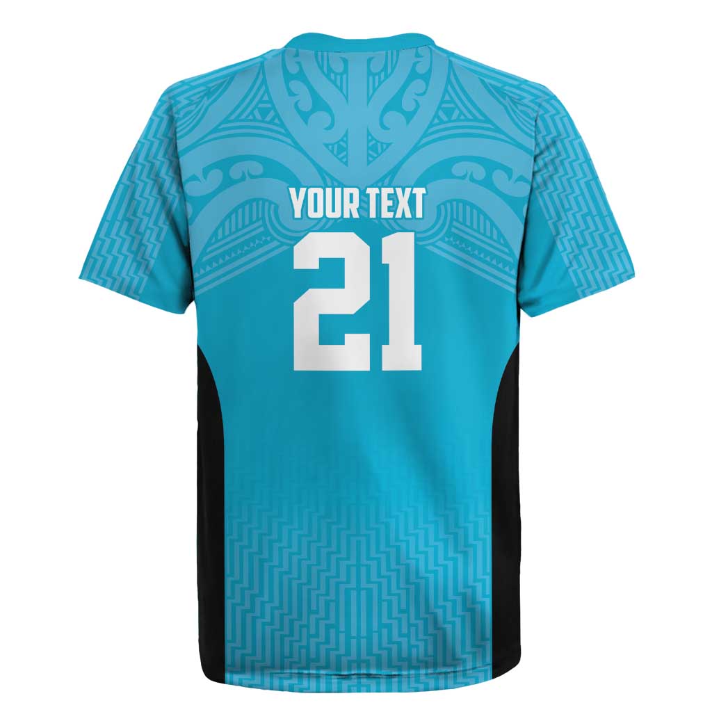 New Zealand Custom Rugby Jersey Fire Basketball Maori Tribal Sky Blue - Polynesian Pride
