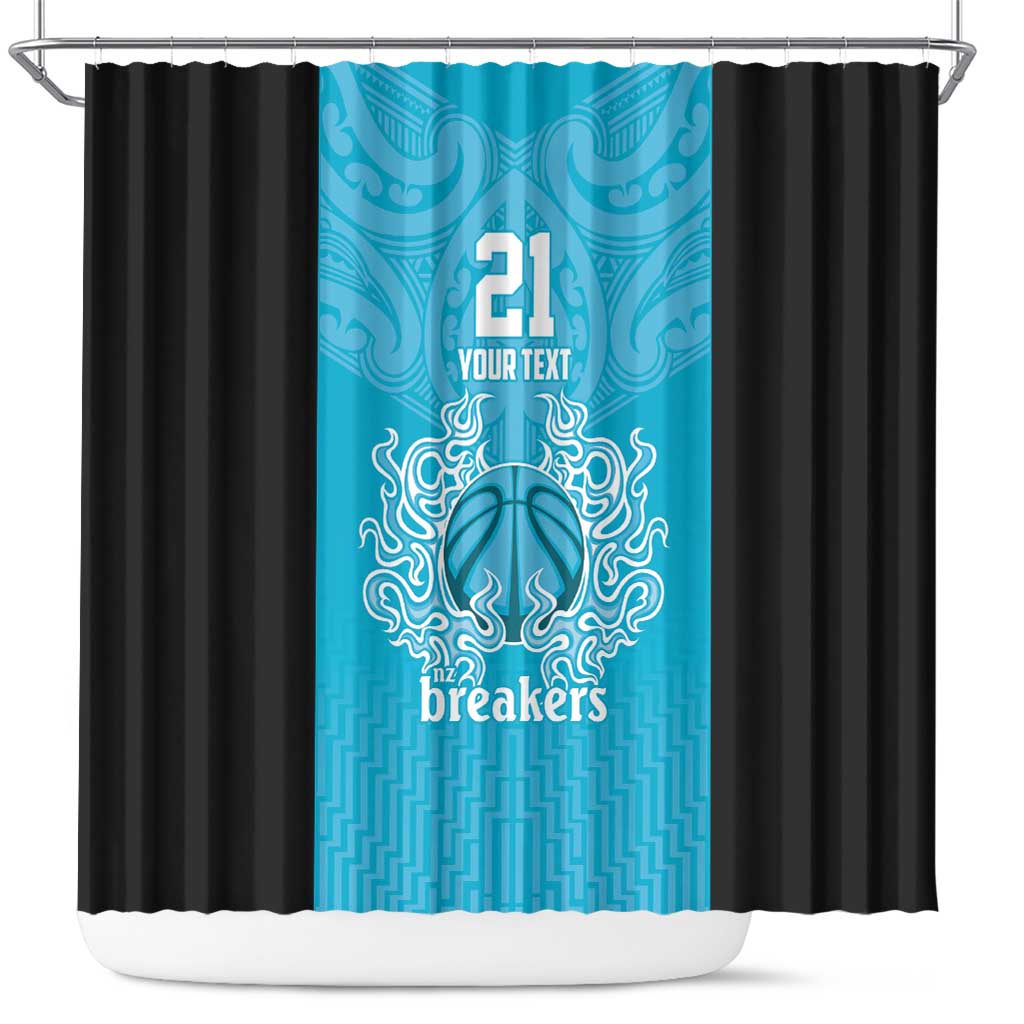 New Zealand Custom Shower Curtain Fire Basketball Maori Tribal Sky Blue - Polynesian Pride
