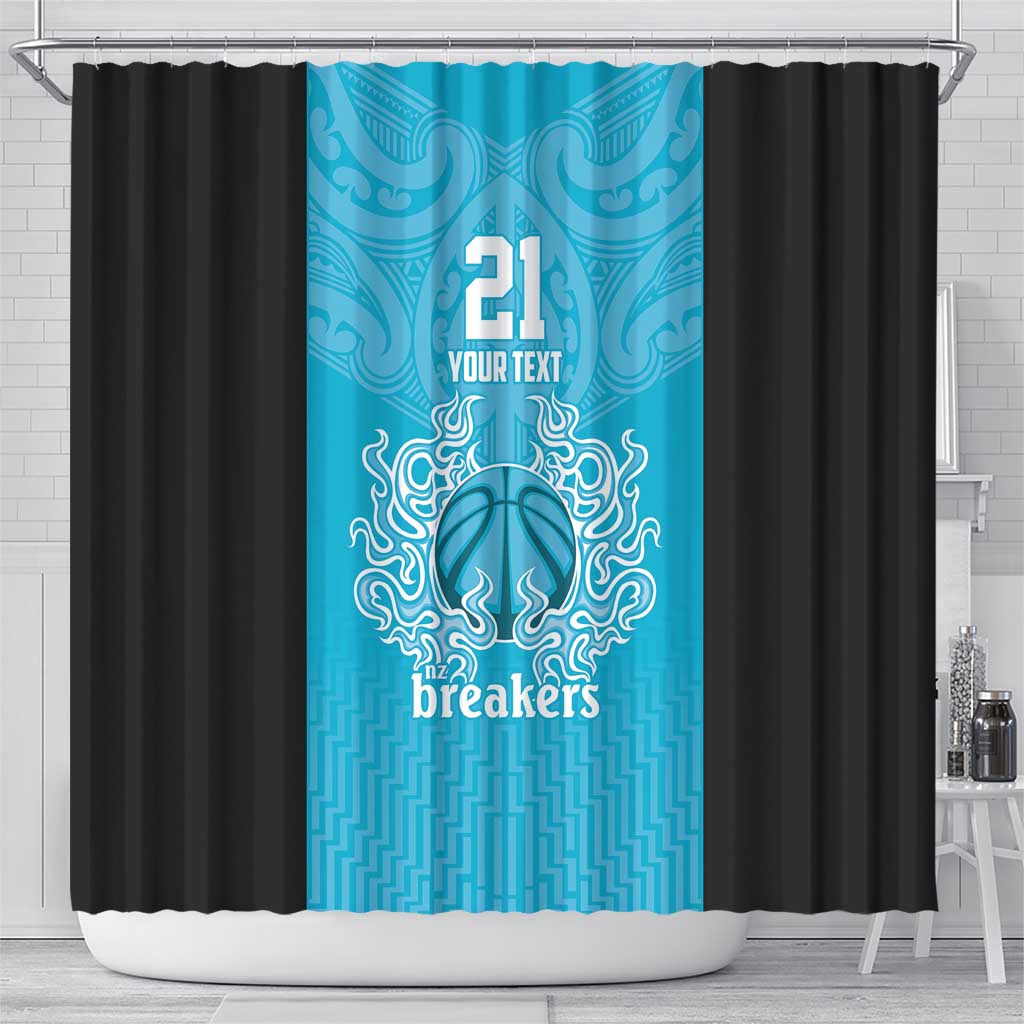 New Zealand Custom Shower Curtain Fire Basketball Maori Tribal Sky Blue - Polynesian Pride