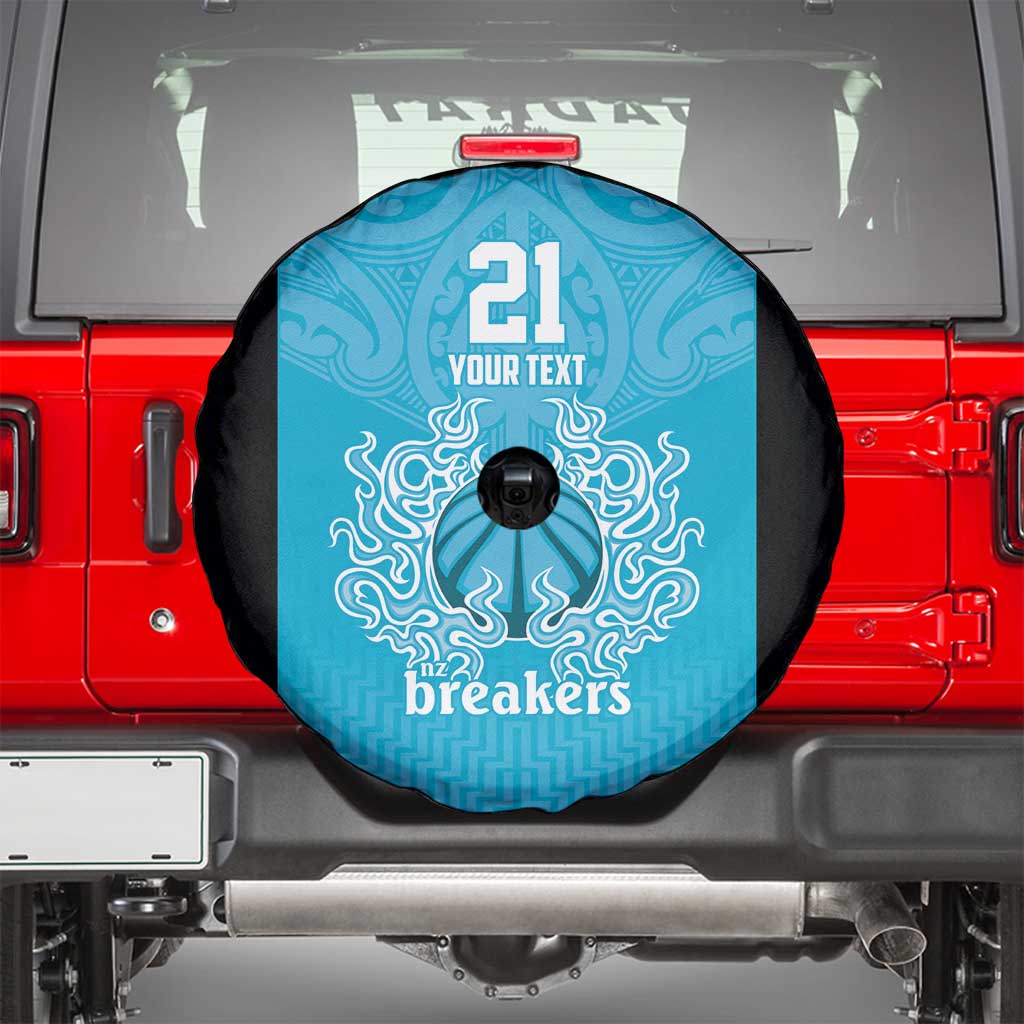 New Zealand Custom Spare Tire Cover Fire Basketball Maori Tribal Sky Blue - Polynesian Pride
