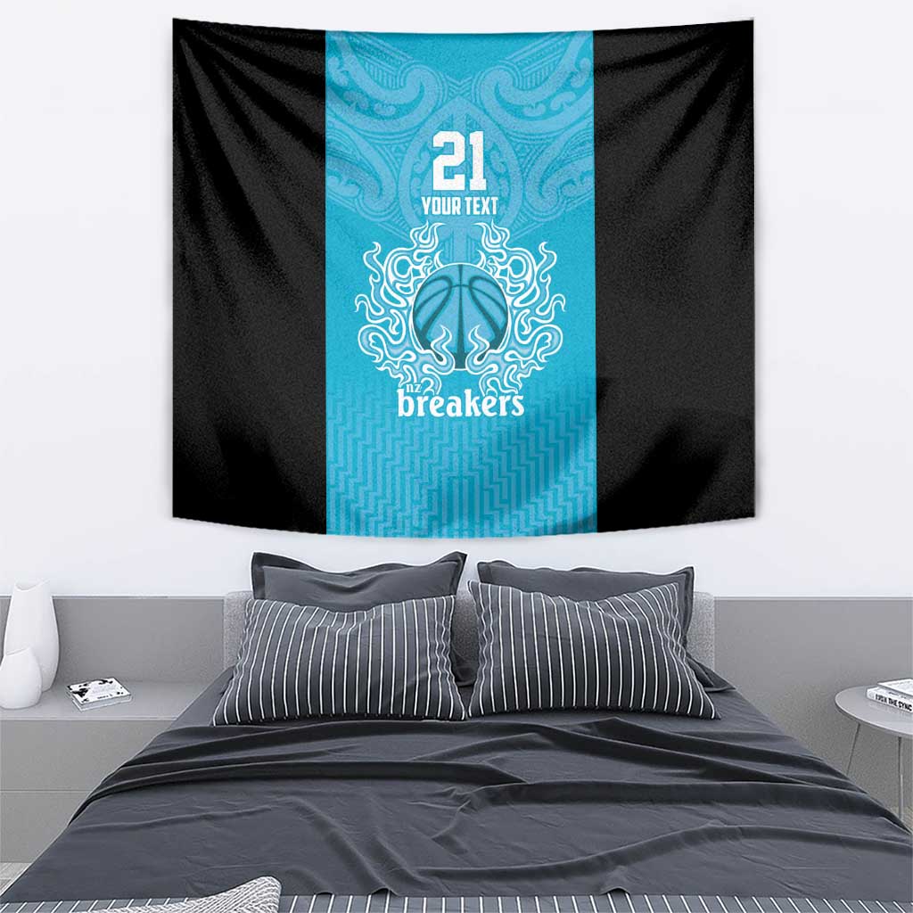 New Zealand Custom Tapestry Fire Basketball Maori Tribal Sky Blue - Polynesian Pride