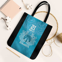 New Zealand Custom Tote Bag Fire Basketball Maori Tribal Sky Blue - Polynesian Pride