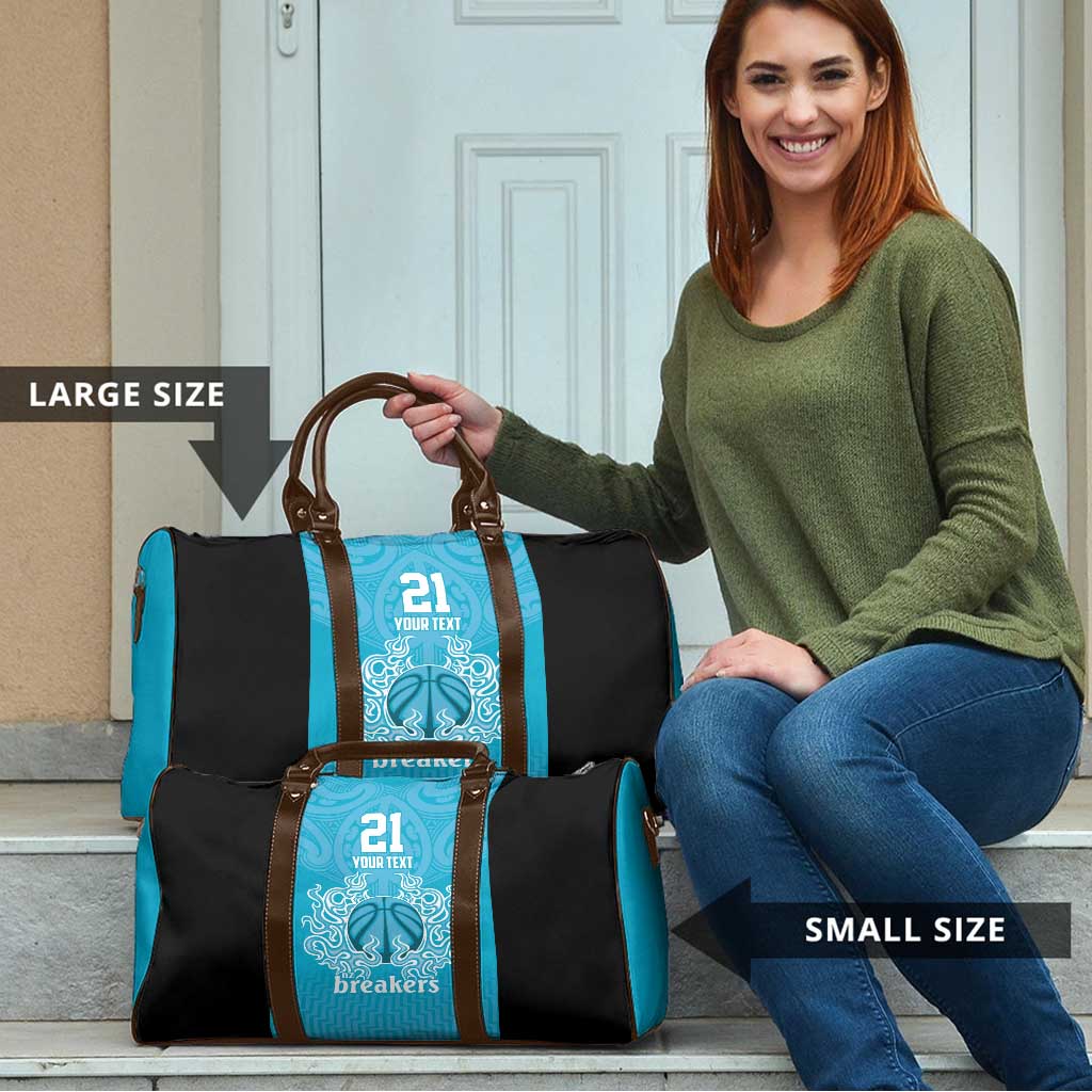New Zealand Custom Travel Bag Fire Basketball Maori Tribal Sky Blue - Polynesian Pride