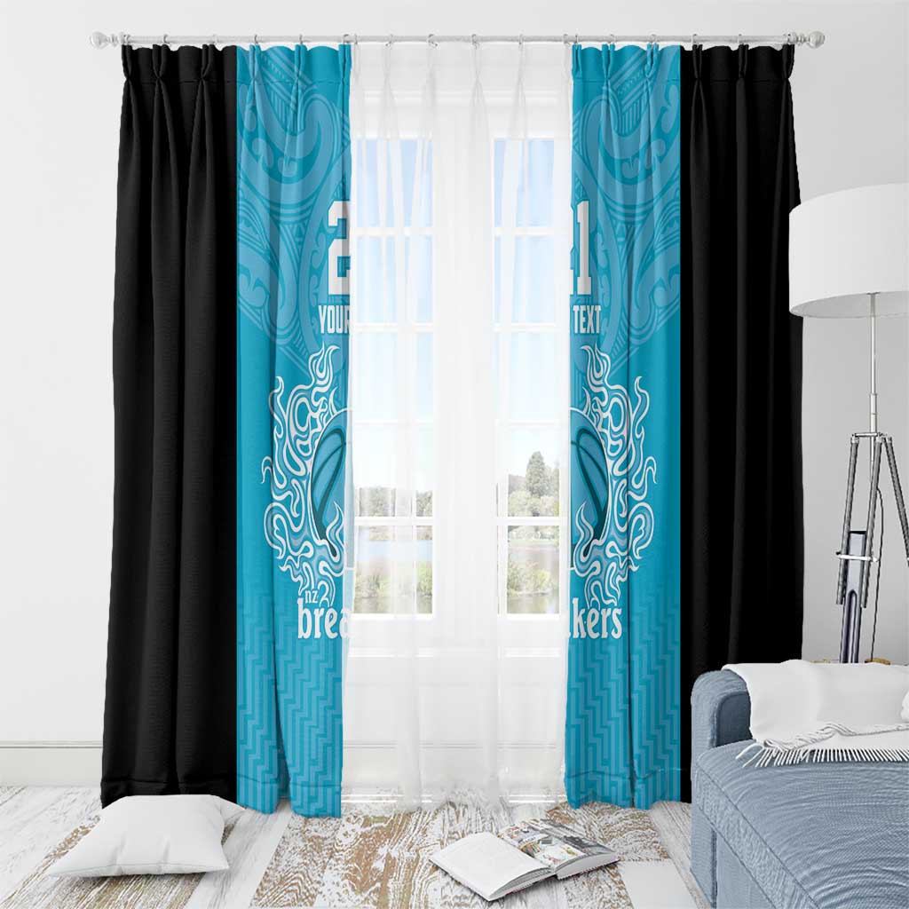 New Zealand Custom Window Curtain Fire Basketball Maori Tribal Sky Blue - Polynesian Pride