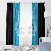 New Zealand Custom Window Curtain Fire Basketball Maori Tribal Sky Blue - Polynesian Pride