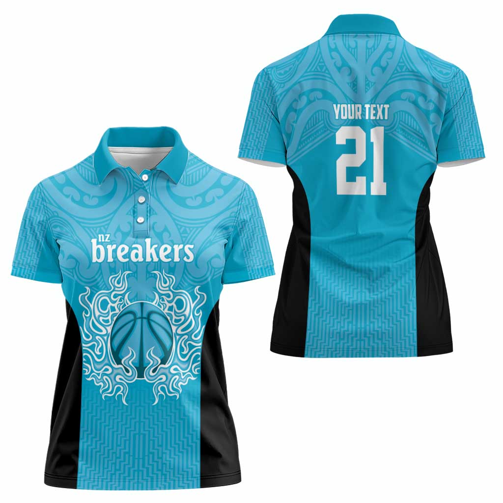 New Zealand Custom Women Polo Shirt Fire Basketball Maori Tribal Sky Blue - Polynesian Pride