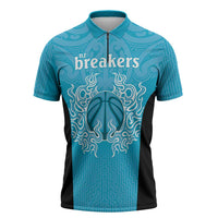 New Zealand Custom Zipper Polo Shirt Fire Basketball Maori Tribal Sky Blue - Polynesian Pride