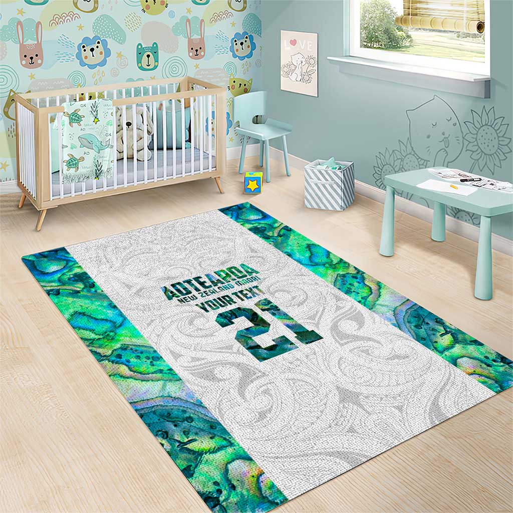 Custom New Zealand Aotearoa Area Rug Green Maori Paua Shell Indigenous - Polynesian Pride