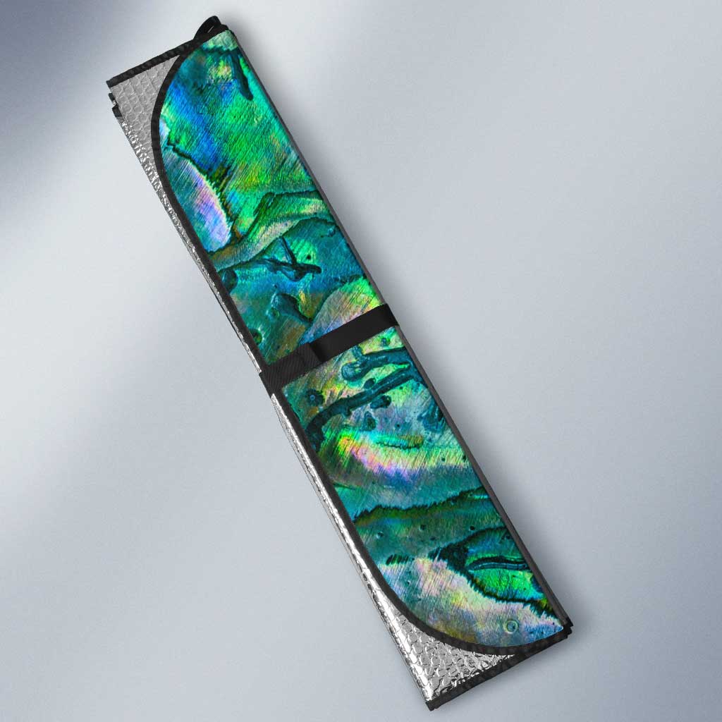 Custom New Zealand Aotearoa Auto Sun Shade Green Maori Paua Shell Indigenous - Polynesian Pride