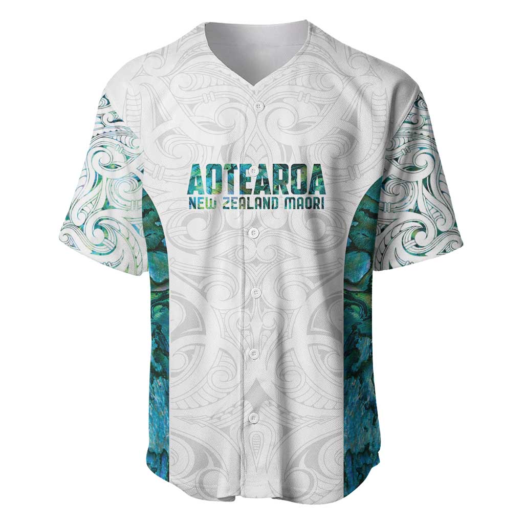 Custom New Zealand Aotearoa Baseball Jersey Green Maori Paua Shell Indigenous - Polynesian Pride