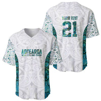 Custom New Zealand Aotearoa Baseball Jersey Green Maori Paua Shell Indigenous - Polynesian Pride