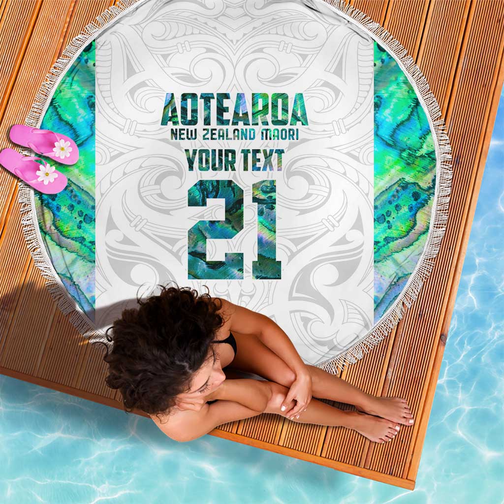Custom New Zealand Aotearoa Beach Blanket Green Maori Paua Shell Indigenous - Polynesian Pride