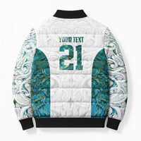 Custom New Zealand Aotearoa Bomber Puffer Jacket Green Maori Paua Shell Indigenous - Polynesian Pride