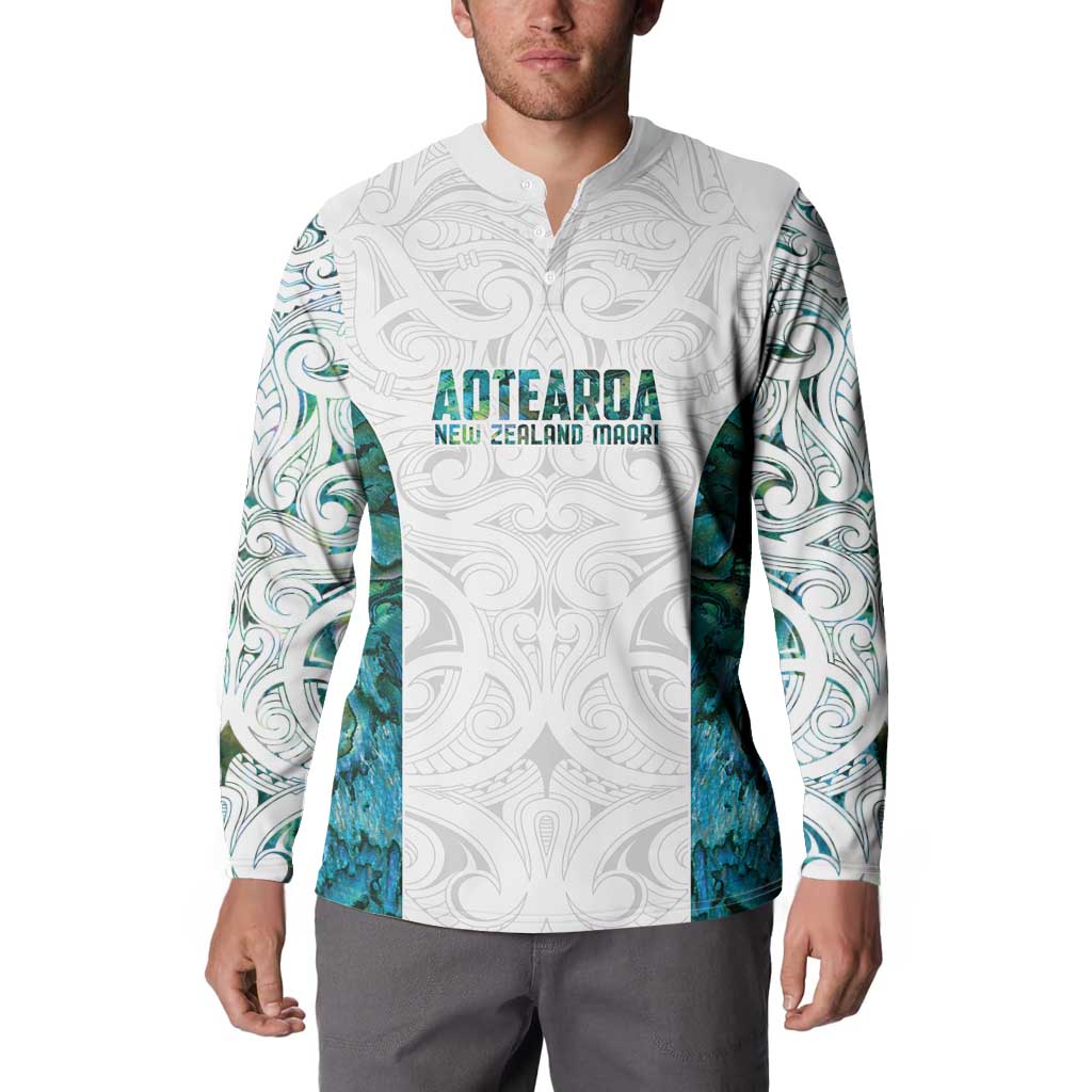 Custom New Zealand Aotearoa Button Sweatshirt Green Maori Paua Shell Indigenous - Polynesian Pride