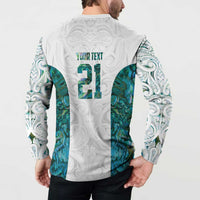 Custom New Zealand Aotearoa Button Sweatshirt Green Maori Paua Shell Indigenous - Polynesian Pride