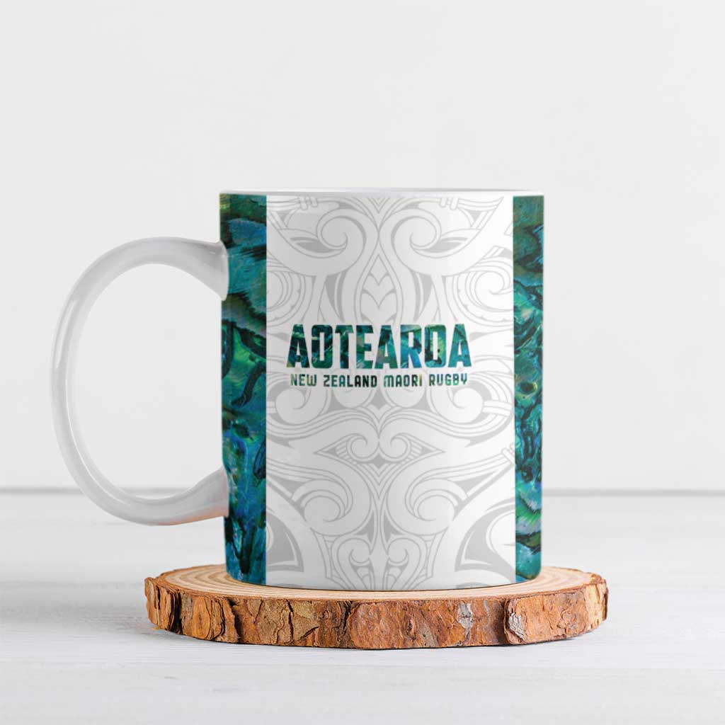Custom New Zealand Aotearoa Ceramic Mug Green Maori Paua Shell Indigenous - Polynesian Pride