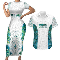 Custom New Zealand Aotearoa Couples Matching Short Sleeve Bodycon Dress and Hawaiian Shirt Green Maori Paua Shell Indigenous - Polynesian Pride