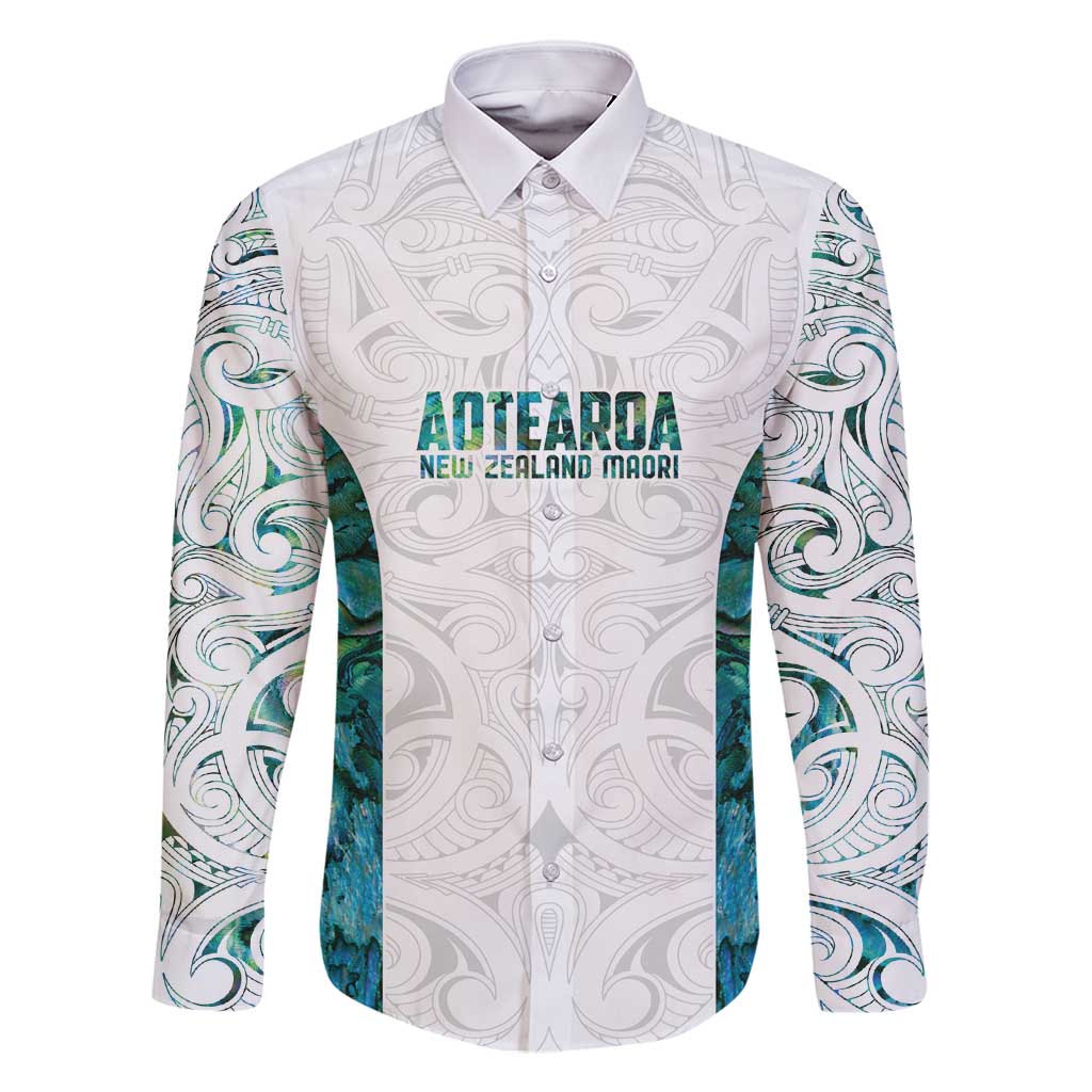 Custom New Zealand Aotearoa Family Matching Long Sleeve Bodycon Dress and Hawaiian Shirt Green Maori Paua Shell Indigenous - Polynesian Pride