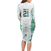 Custom New Zealand Aotearoa Family Matching Long Sleeve Bodycon Dress and Hawaiian Shirt Green Maori Paua Shell Indigenous - Polynesian Pride