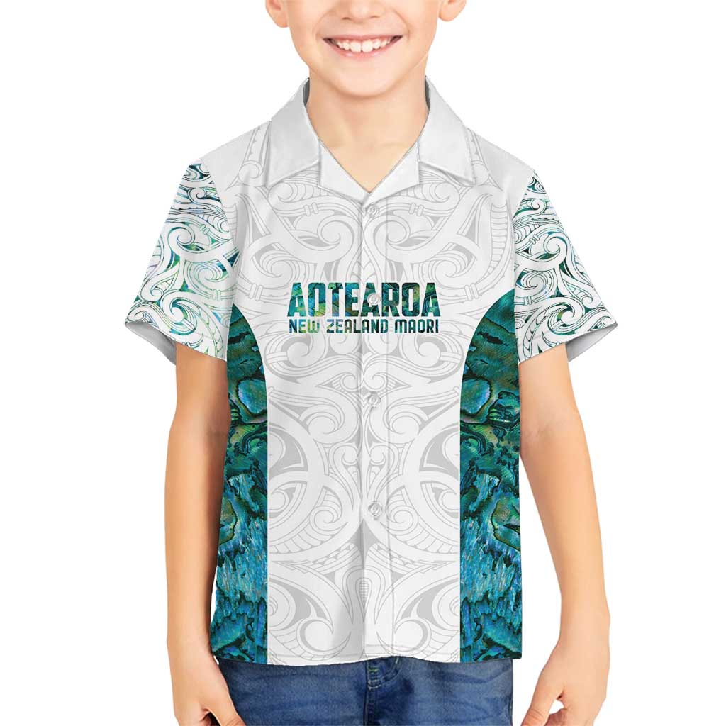 Custom New Zealand Aotearoa Family Matching Off Shoulder Maxi Dress and Hawaiian Shirt Green Maori Paua Shell Indigenous - Polynesian Pride