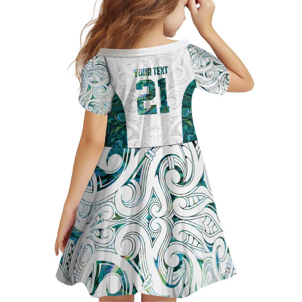 Custom New Zealand Aotearoa Family Matching Off Shoulder Short Dress and Hawaiian Shirt Green Maori Paua Shell Indigenous - Polynesian Pride