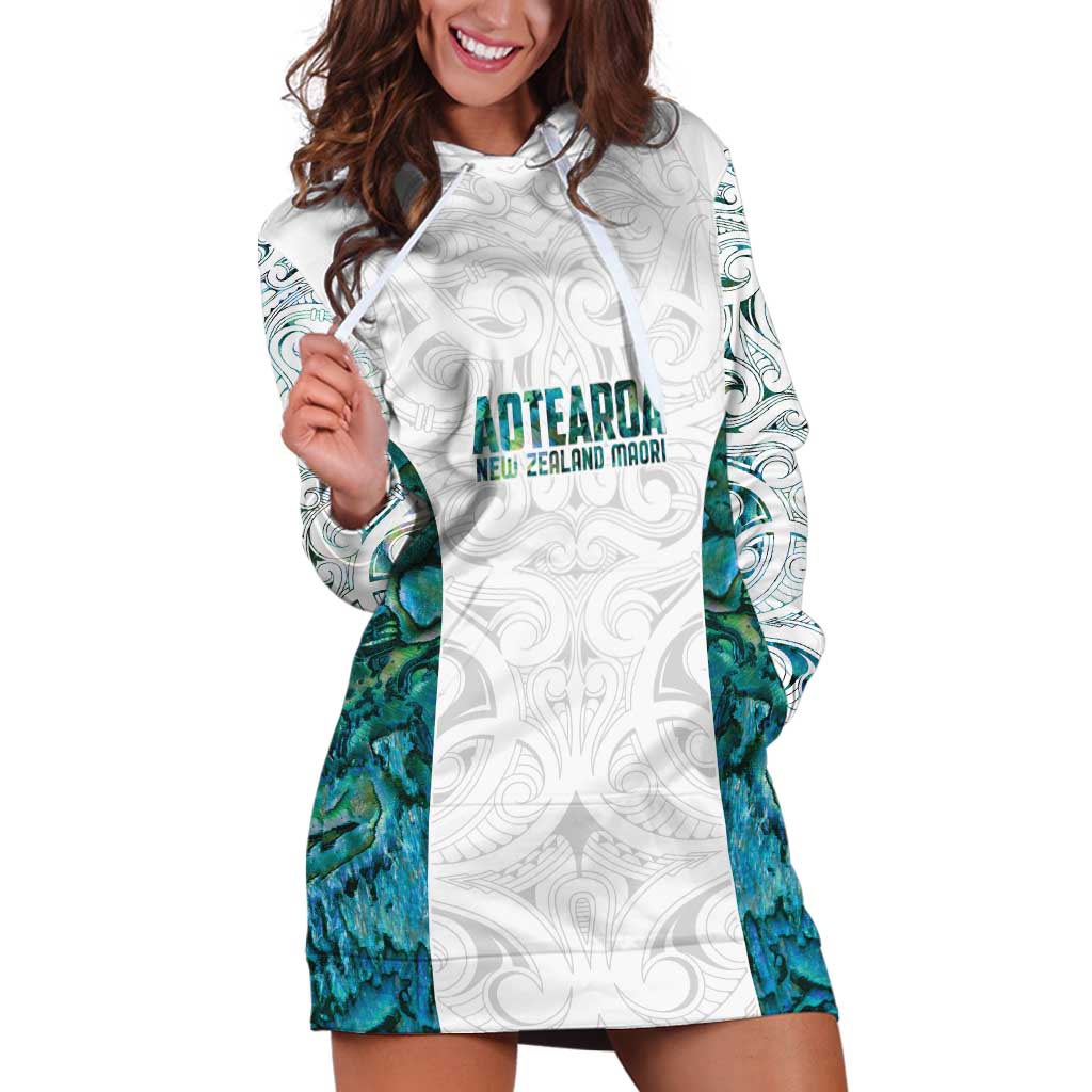 Custom New Zealand Aotearoa Hoodie Dress Green Maori Paua Shell Indigenous - Polynesian Pride