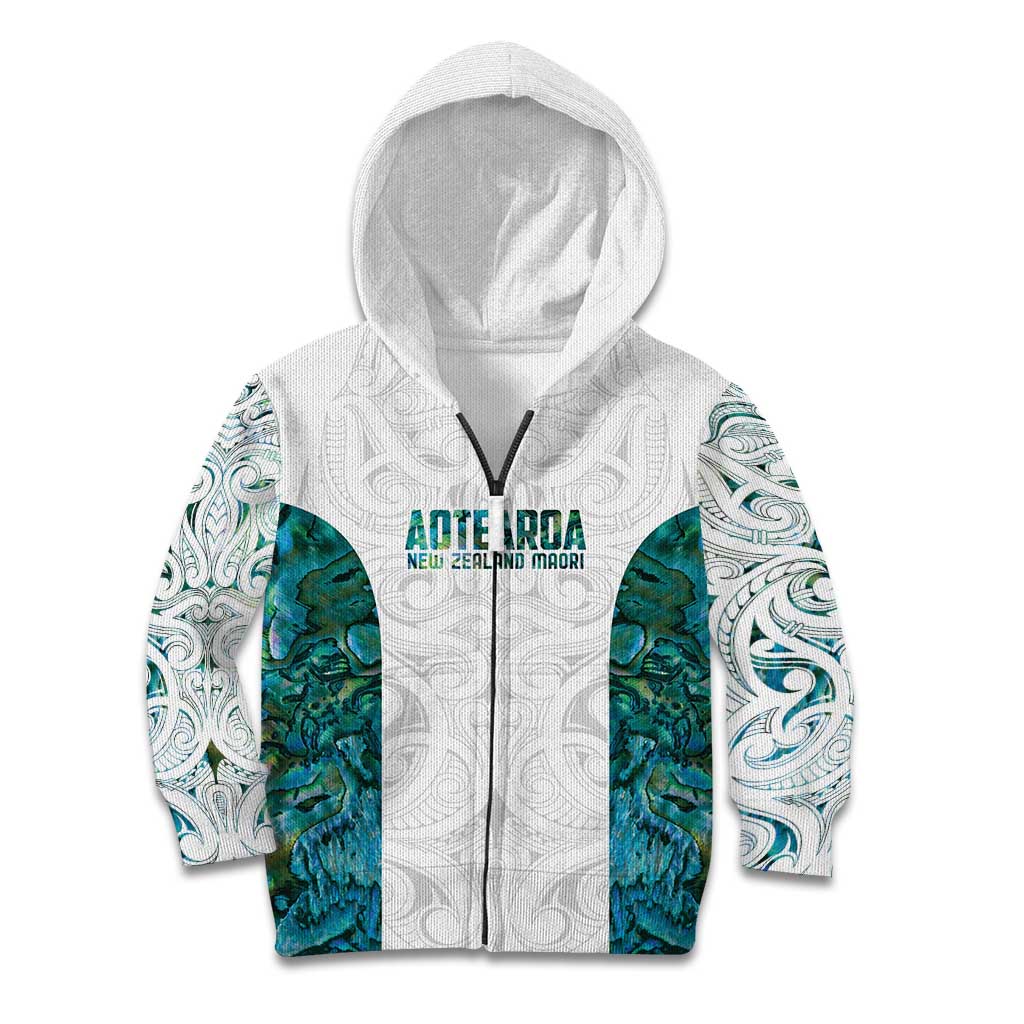 Custom New Zealand Aotearoa Kid Hoodie Green Maori Paua Shell Indigenous - Polynesian Pride
