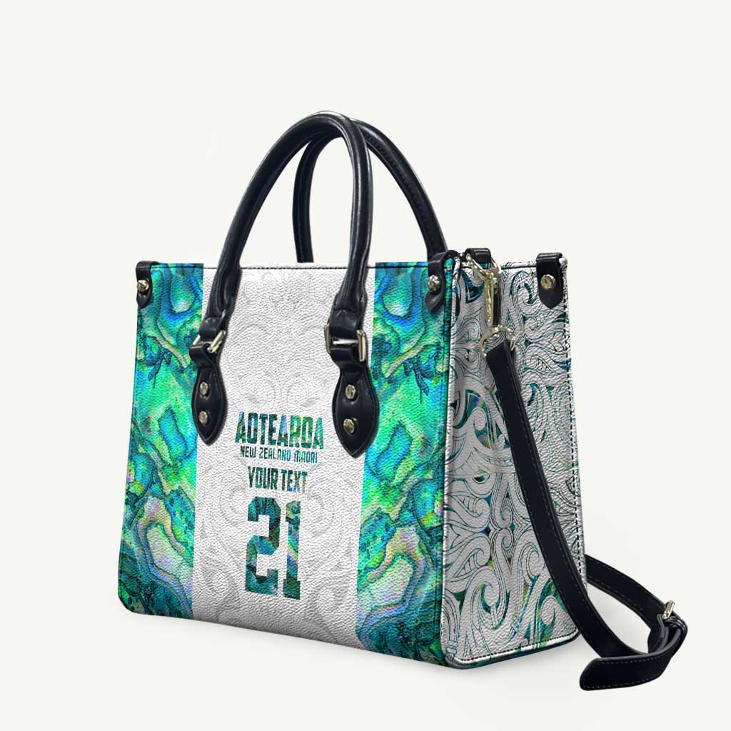 Custom New Zealand Aotearoa Leather Bag Green Maori Paua Shell Indigenous - Polynesian Pride