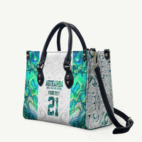 Custom New Zealand Aotearoa Leather Bag Green Maori Paua Shell Indigenous - Polynesian Pride