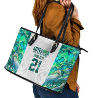 Custom New Zealand Aotearoa Leather Tote Bag Green Maori Paua Shell Indigenous - Polynesian Pride