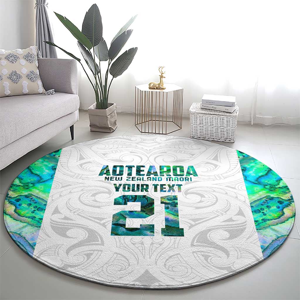 Custom New Zealand Aotearoa Round Carpet Green Maori Paua Shell Indigenous - Polynesian Pride
