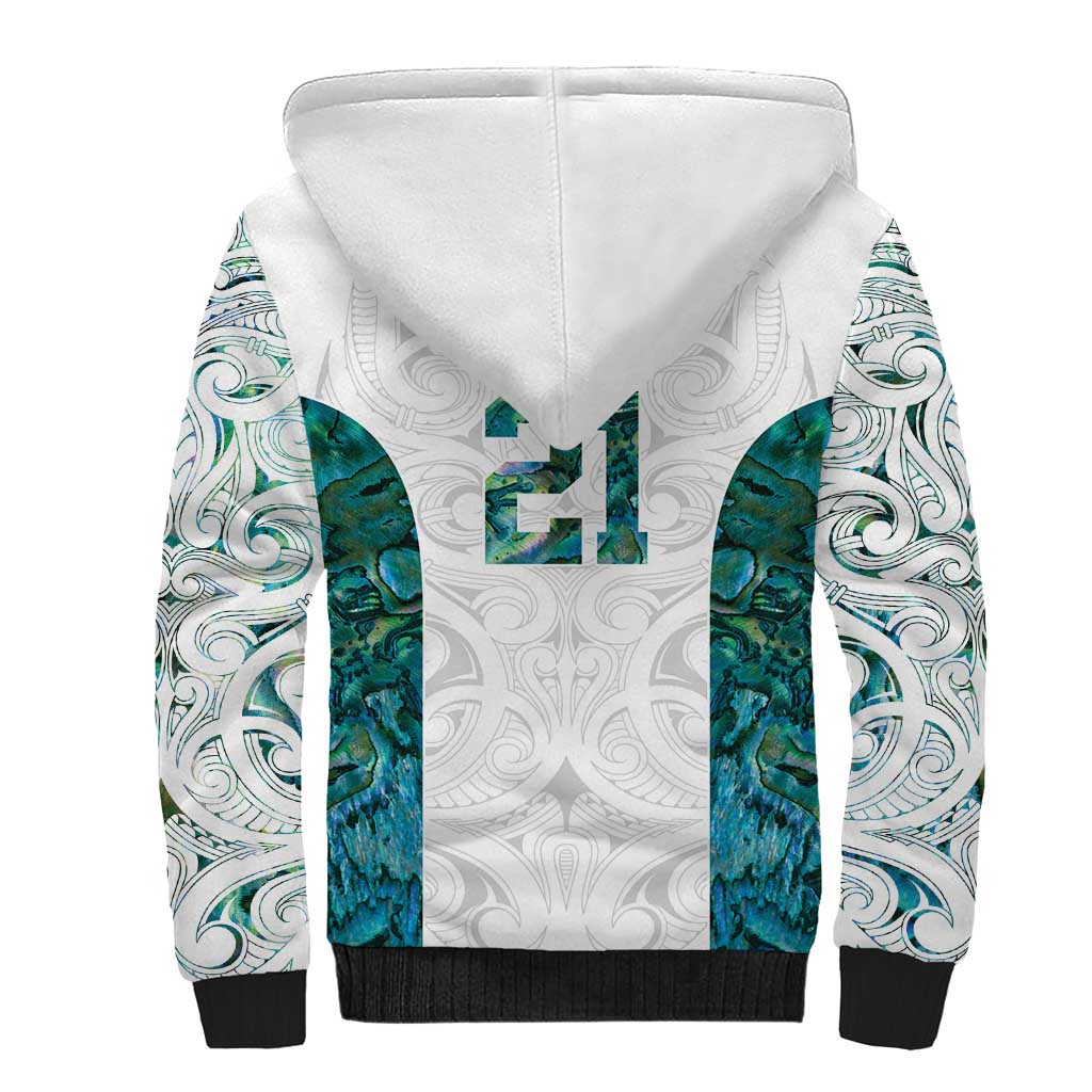Custom New Zealand Aotearoa Sherpa Hoodie Green Maori Paua Shell Indigenous - Polynesian Pride