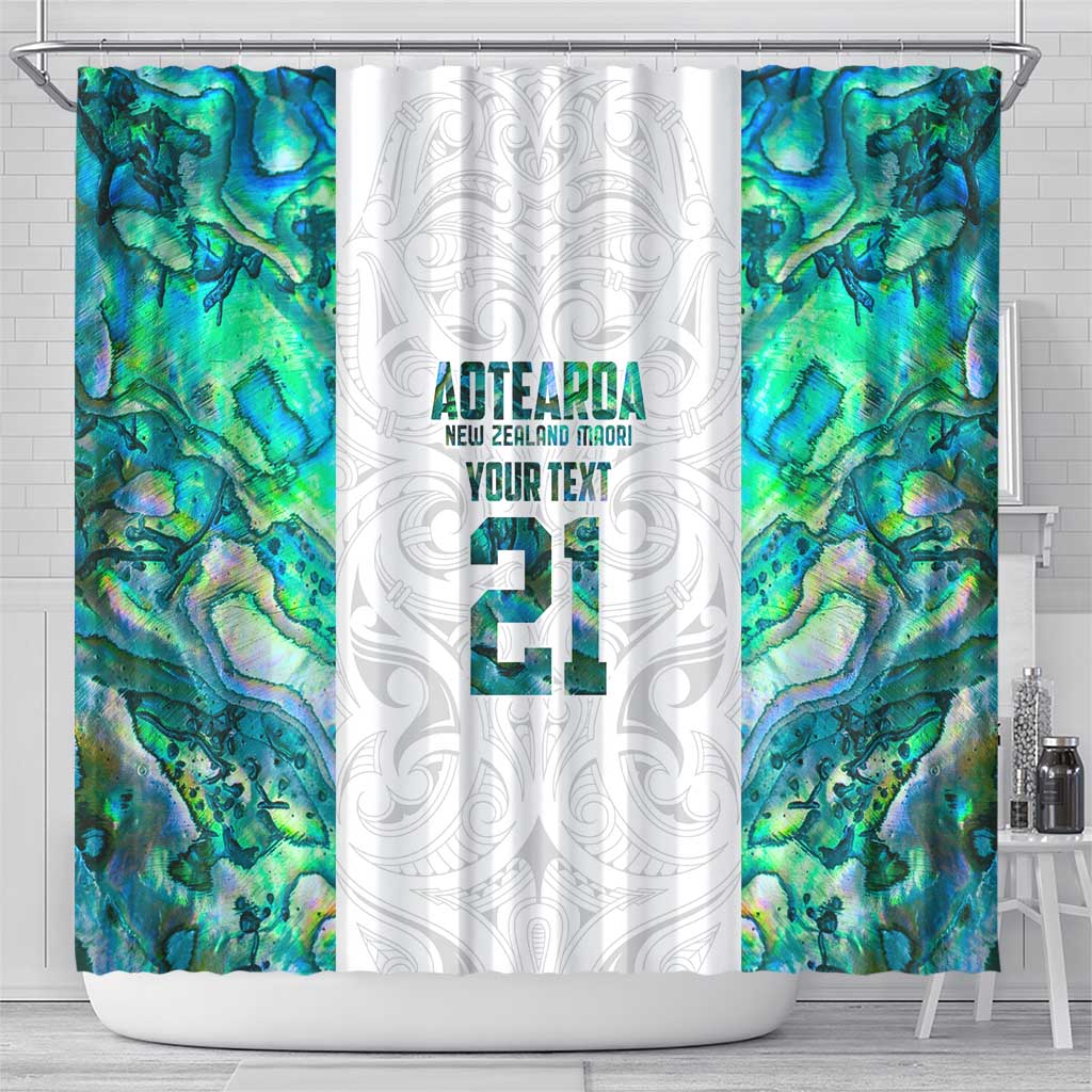 Custom New Zealand Aotearoa Shower Curtain Green Maori Paua Shell Indigenous - Polynesian Pride