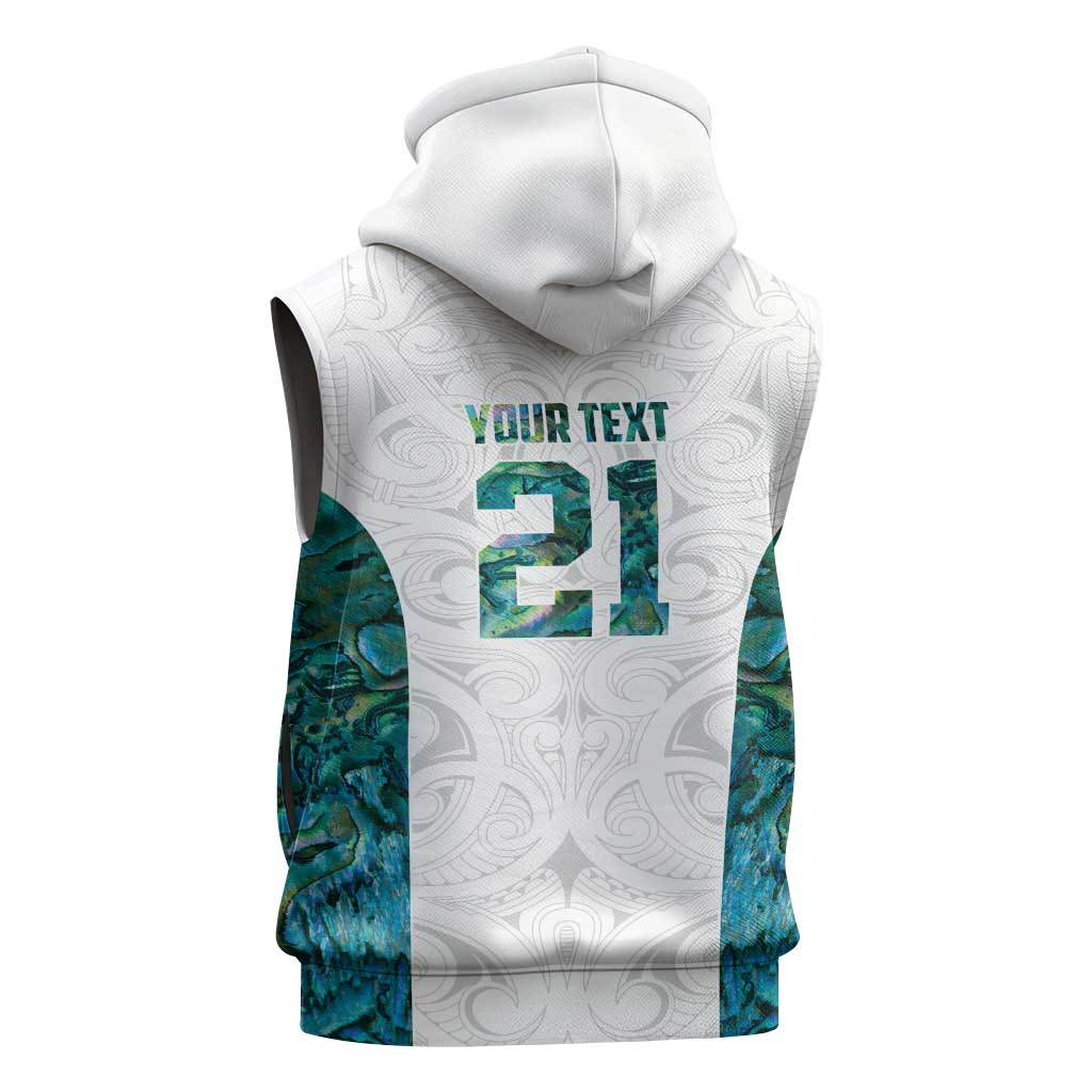 Custom New Zealand Aotearoa Sleeveless Hoodie Green Maori Paua Shell Indigenous - Polynesian Pride