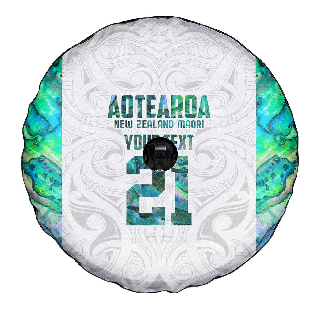 Custom New Zealand Aotearoa Spare Tire Cover Green Maori Paua Shell Indigenous - Polynesian Pride