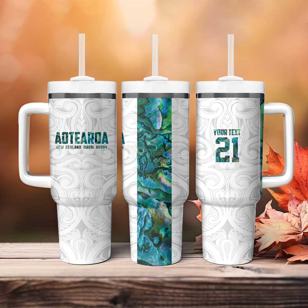 Custom New Zealand Aotearoa Tumbler With Handle Green Maori Paua Shell Indigenous - Polynesian Pride