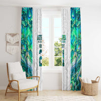 Custom New Zealand Aotearoa Window Curtain Green Maori Paua Shell Indigenous - Polynesian Pride