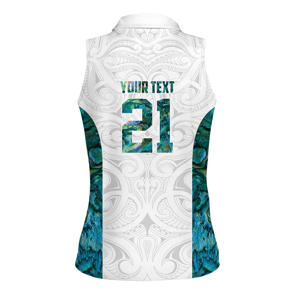 Custom New Zealand Aotearoa Women Sleeveless Polo Shirt Green Maori Paua Shell Indigenous - Polynesian Pride