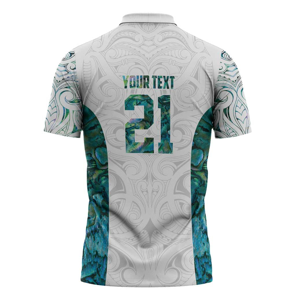Custom New Zealand Aotearoa Zipper Polo Shirt Green Maori Paua Shell Indigenous - Polynesian Pride