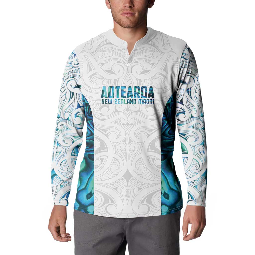 Custom New Zealand Aotearoa Button Sweatshirt Maori Paua Shell Indigenous - Polynesian Pride