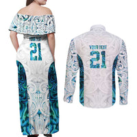 Custom New Zealand Aotearoa Couples Matching Off Shoulder Maxi Dress and Long Sleeve Button Shirt Maori Paua Shell Indigenous - Polynesian Pride