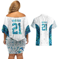 Custom New Zealand Aotearoa Couples Matching Off Shoulder Short Dress and Hawaiian Shirt Maori Paua Shell Indigenous - Polynesian Pride